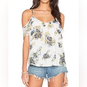 Joie Adorlee Floral Print Silk Cold Shoulder Top Medium M